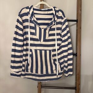 Ces Femme Navy White Striped Baja Hoodie Pullover Kangaroo Pocket - Size M